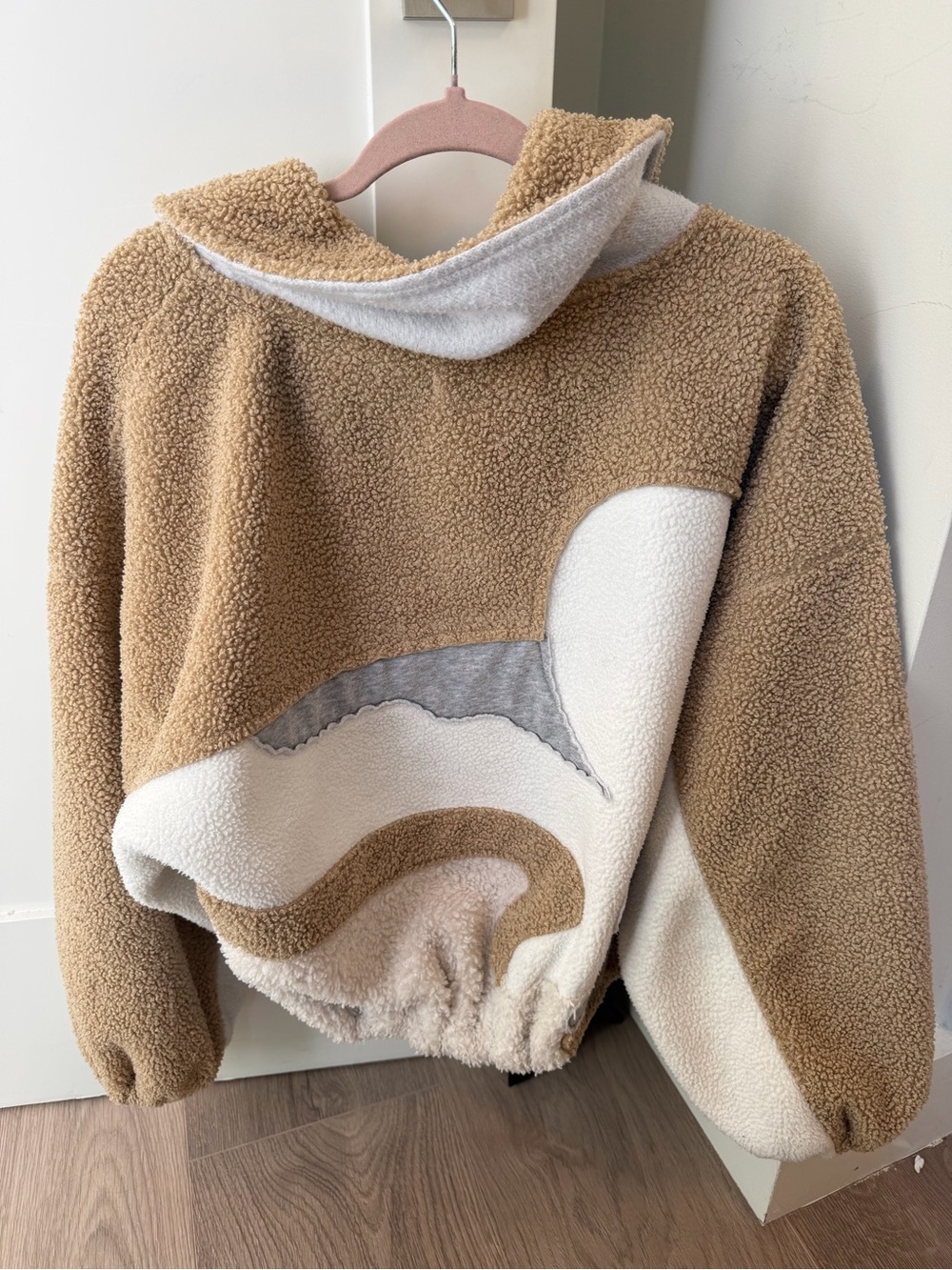 We The Free Colorblock Sherpa Hoodie - Tan, Cream & Gray